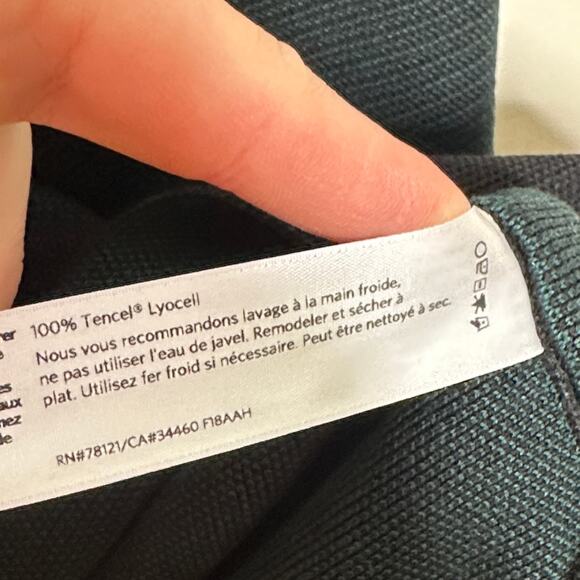 EILEEN FISHER Bateau Neck Three-Quarter Sleeve Top Pine Green Black Sz M {3Y4} - Picture 5 of 5